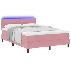LED Box Spring Krevet s madracem Ružičasta 140 x 190 cm Baršun