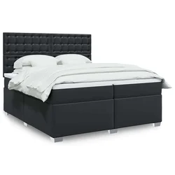 vidaXL Box spring postelja z vzmetnico črna 200x200 cm umetno usnje
