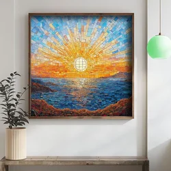 WallXpert uramljena MDF slika DOS025-50, zalazak sunca nad morem u stilu mozaika, 50 x 50 cm