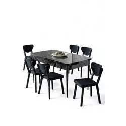 HANAH HOME Rasklopivi trpezarijski sto i stolice (7 delova) Exve Black Marble Anthracite