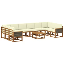 Set vanjskih sofa 11 kom. Prirodna i krem Čvrsto drvo akacije