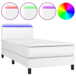 Vidaxl Box spring postelja z vzmetnico LED bel 100x200 cm umetno usnje