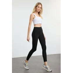 Trendyol Black Soft Brushed Fabric Reflective Print Detailed Full Length Knitted Sports Tights