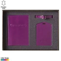 Princ Leather Poklon set za putovanje, Tag za kofer i futrola za pasoš, Ljubičasti