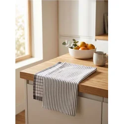 Sinsay - Set kuhinjskih krpa sa prugama i kockama 2 pack - belo