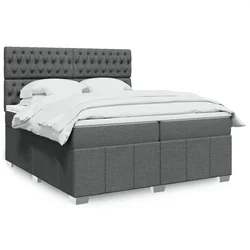 Vidaxl Box spring postelja z vzmetnico temno siva 200x200 cm blago