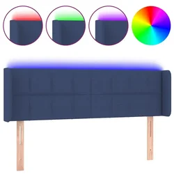 Vidaxl LED posteljno vzglavje modro 147x16x78/88 cm blago