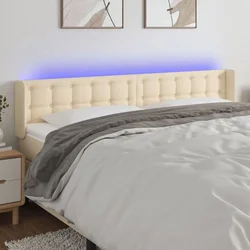 Vidaxl vidaXL Vzglavje postelje z LED diodami kremne barve 183x16x78/88 cm blago