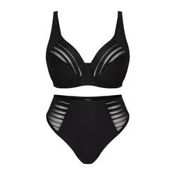 Trendyol Curve Black Striped Underwire Cupless Plus Size Lingerie Sets