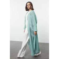 Trendyol Mint Pearl Detailed Woven Shiny Fabric Cap & Abaya & Abaya