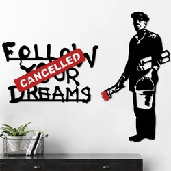 Opviq Zidna dekoracija Banksy Metal 06, 64x42 46x87 cm, Crno-belo-crvena