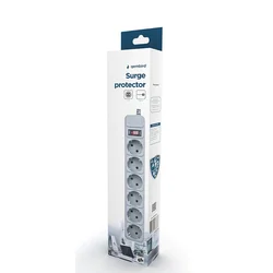 Gembird surge protection power strip, 6 sockets, 1.8m, 16A automatic circuit breaker, power Switch, grey ( SPG6-B-6C )