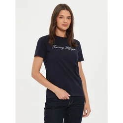 Tommy Hilfiger Majica Script WW0WW43459 Mornarsko modra Regular Fit