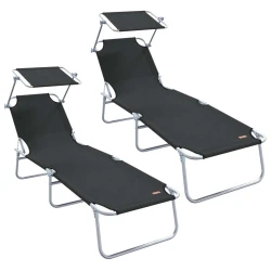 Ležaljka 2 pcs Crna 58 x 188 x 77cm Poliester