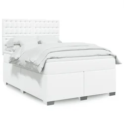 vidaXL Box spring postelja z vzmetnico bel 140x200 cm umetno usnje