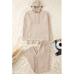 Trendyol Dark Beige Cotton Hooded Ribbed Knitted Pajama Set