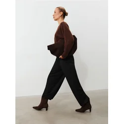 Sinsay - Wide leg pantalone sa faltama i dodatkom viskoze - crno