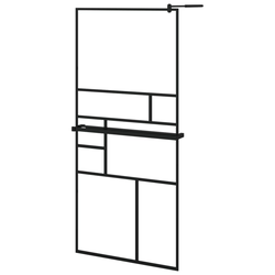 Pregrada za tuš s policom crna 90x195 cm staklo ESG i aluminij