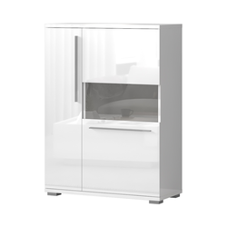 JELA VITRINA V90-2KS/PN - kolekcija Piano - Bela lak/Kristalno Bela HG Lak - 90x123x40 cm