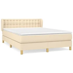 Vidaxl Box spring postelja z vzmetnico krem 140x200 cm blago