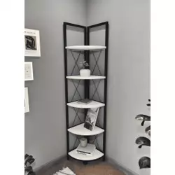 Metalna kutna polica za knjige 5 nivoa bijela 33,5x159,5 cm