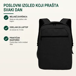 Bruno Poslovni ranac Urban, Odeljak za laptop, 15, Crni