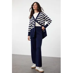 Trendyol Navy Blue Cardigan Trousers Knitwear Bottom-Top Set