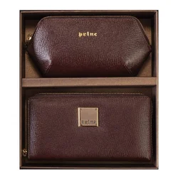 Princ Leather Ženski poklon set novčanik i neseser, Braon