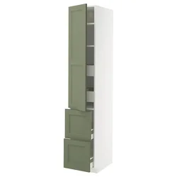 METOD / MAXIMERA Vis.el. s polic/4fiok/vrat/2front, bela/Axstad sivozelena, 40x60x220 cm