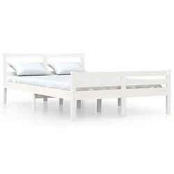 Vidaxl Posteljni okvir bel iz trdnega lesa 135x190 cm