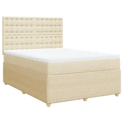 Vidaxl Box spring postelja z vzmetnico krem 160x200 cm blago