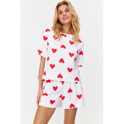 Trendyol White 100% Cotton Heart Knitted Pajama Set
