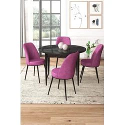 Hanah Home Set Trpezarijski sto i 4 stolice, Ljubičasto-crni
