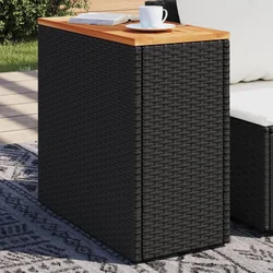 Vrtni bočni stol s drvenom pločom crni 58x27,5x55 cm poli ratan