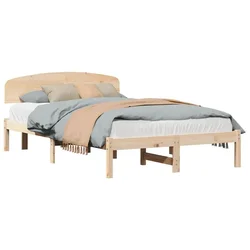 Vidaxl Konstrukcija postelje Naravna 135 x 190 cm Masivno borovo les