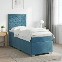 vidaXL Postelja boxspring z vzmetnico Modra 90 x 190 cm Žamet