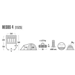 High Peak Mesos 4.0 šotor za 4 osebe, temno sivo zelen