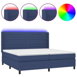 Vidaxl Box spring postelja z vzmetnico LED modra 200x200 cm blago