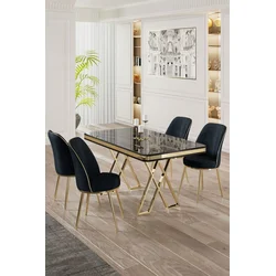 Hanah Home Set Trpezarijski sto i 4 stolice, Teget-crni