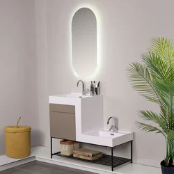HANAH HOME Kupatilski ormarić sa umivaonikom i ogledalom (2 komada) Up Down Latte