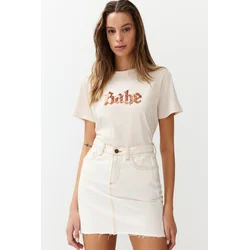 Trendyol Stone Sequin Embroidered Basic Pattern Knitted T-Shirt