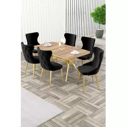 HANAH HOME Rasklopivi trpezarijski sto i stolice (7 delova) Esla Hrast Gold Black