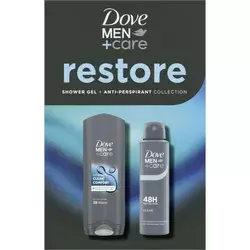Dove Muški kozmetički set Restore clean gentle, Dezodorans 150ml + gel 250ml