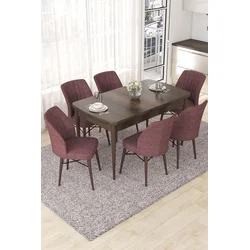 Hanah Home Set Trpezarijski sto i 6 stolica Nef, Prljavo roze
