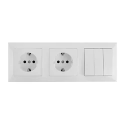 Aigostar - trostruki prekidač br. 3 i 2× SCHUKO utičnice 230 V sa ramom, bela