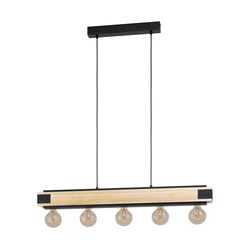 EGLO Viseća lampa LAYHAM 5xE27 96 cm crna/drvo 43468
