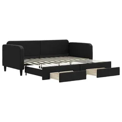 Vidaxl Izvlečna dnevna postelja s predali črna 90x200 cm blago
