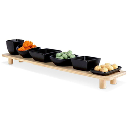 Vilde 139307 - Keramičke činije na banbus dasci - Crne, 50 cm, set od 7 komada