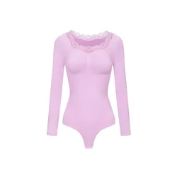 cfab Oblikovanje postave Lace Bodysuit Sculpting Shapewear Longsleeve mit String orhideja