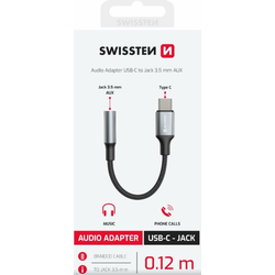 SWISSTEN AUDIO ADAPTER TEXTILE USB-C (moški) / 3,5 mm AUX 0,15 M BLACK (nadomešča 73501301)